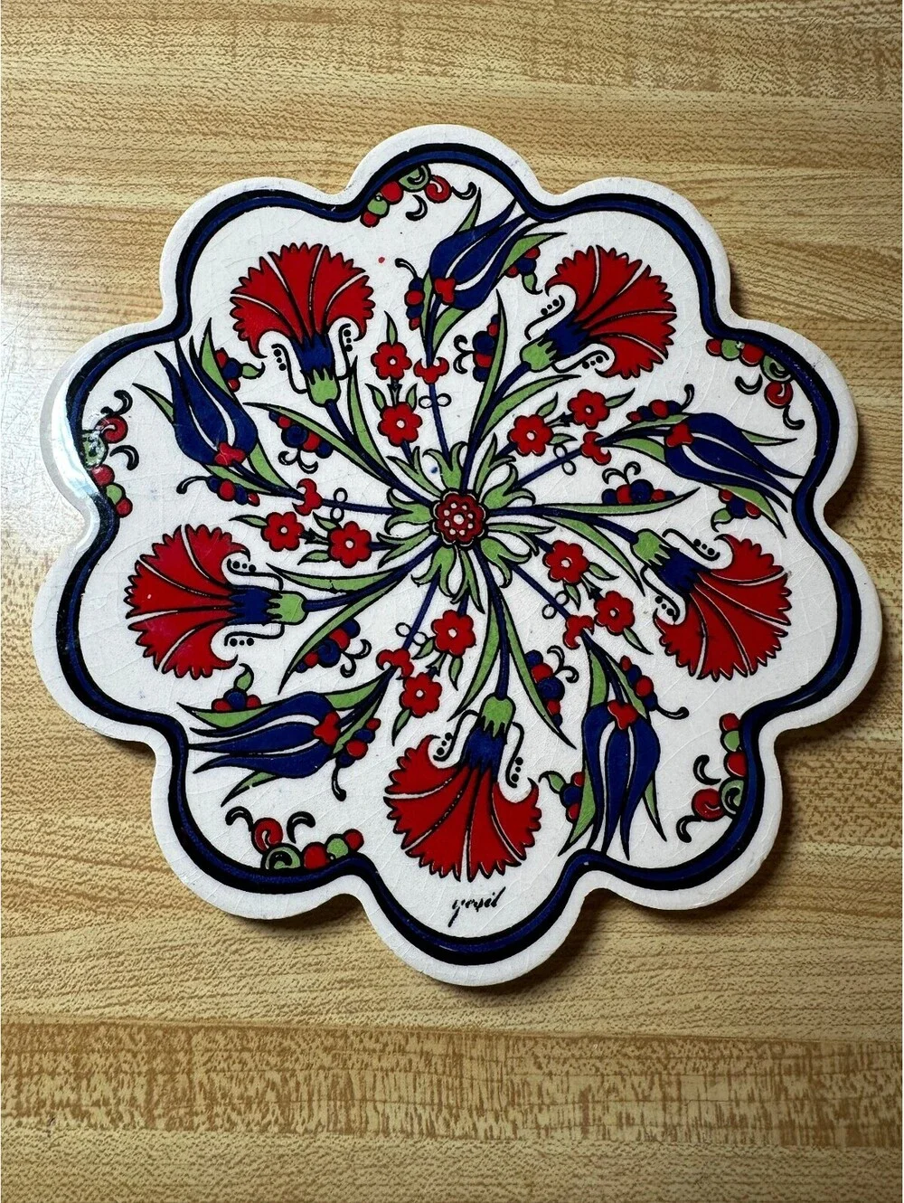 Turkish Handmade Ceramic Floral Trivet Home Decor